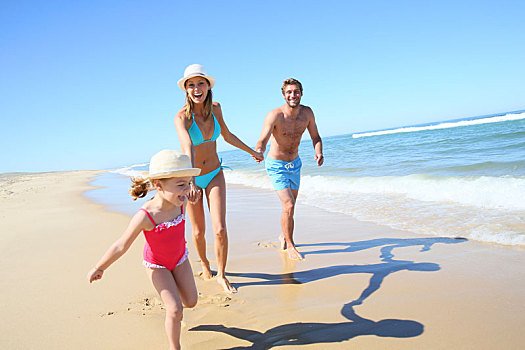 家庭,乐趣,跑,沙滩