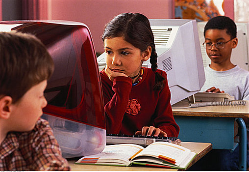 孩子,电脑,教室