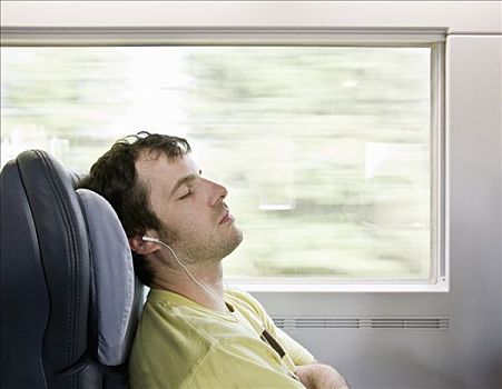 男人,睡觉,移动,列车