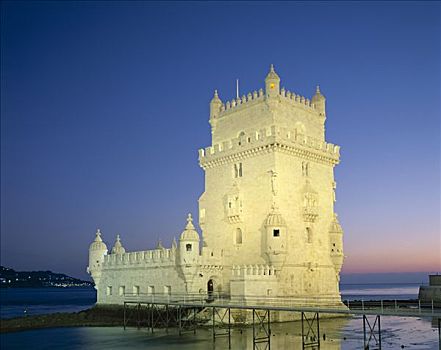 贝伦塔,夜景,里斯本,葡萄牙
