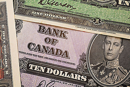 特写,老,加拿大货币,钞票
