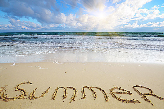 文字,夏天,书写,沙滩,海滩