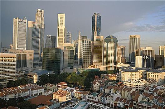 唐人街,屋顶,城市天际线,新加坡