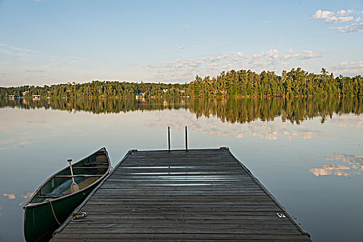 独木舟,旁侧,木质,码头,平和,湖,安大略省,加拿大