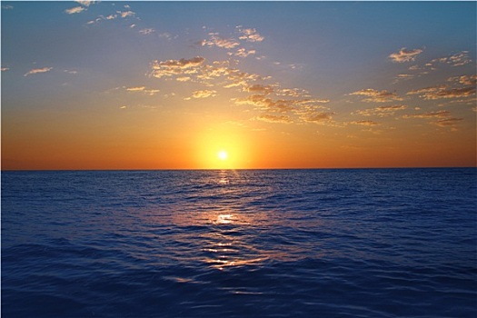 日出,日落,海洋,蓝色海洋,发光,太阳