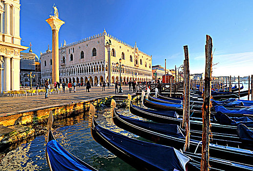 水岸,正面,小船,宫殿,威尼斯,威尼托,意大利,世界遗产