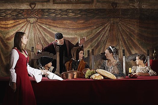 女孩,中世纪,餐桌,托斯卡纳,意大利