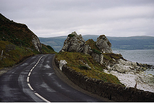 海岸,道路,石头,风景,靠近,岸边,安特里姆郡,北爱尔兰