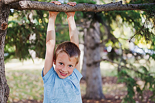 男孩,悬挂,肢体,公园,艾伯塔省,加拿大