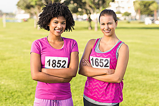 两个,微笑,跑步,支持,乳腺癌,马拉松,头像