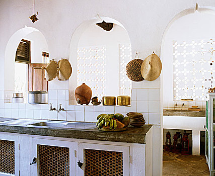 厨房,看,质朴,刷白,墙壁,工作,表面
