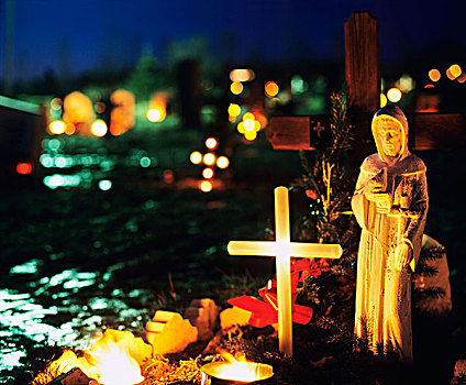 墓地,装饰,蜡烛,灯光,圣诞节,冰岛