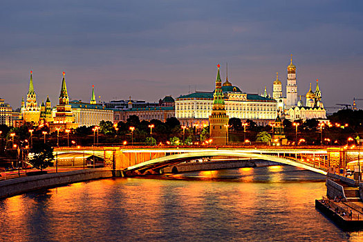 克里姆林宫,塔,桥,上方,夜晚,莫斯科,俄罗斯
