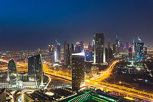 俯视,夜晚,迪拜,阿联酋