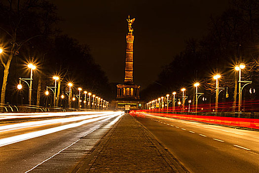 交通,夜晚,柏林,胜利,柱子