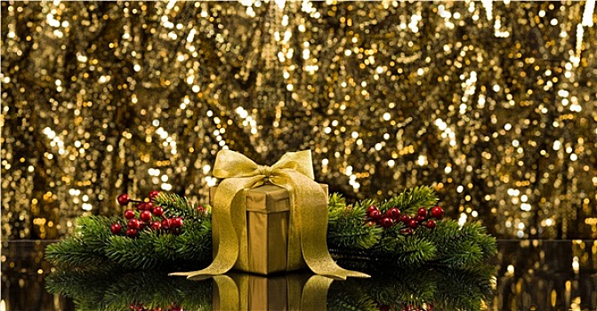 金色,礼物,圣诞树,枝条