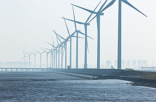 杭州湾的风力发电机组