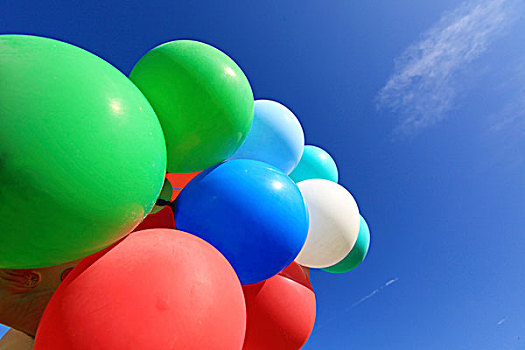 许多,彩色,气球,蓝天