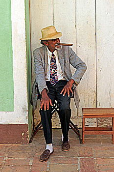 老人,古巴,男人,大,雪茄,娱乐,旅游,特立尼达,北美