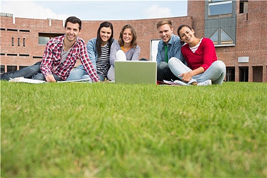 学生,笔记本电脑,草坪,大学,建筑