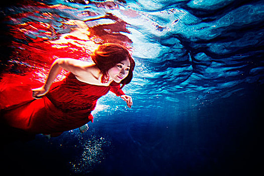 摄影,水下,女性,波纹,游泳,潜水