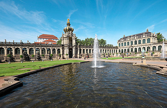 喷泉,正面,德累斯顿,萨克森,德国,欧洲