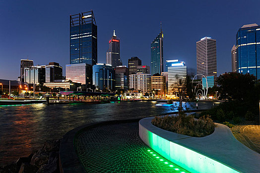 城市天际线,夜晚,码头,佩思,西澳大利亚州,澳大利亚,大洋洲