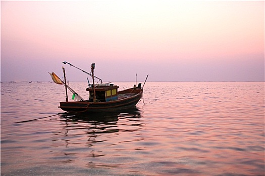 渔船,日落