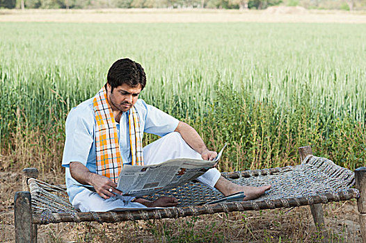 农民,读,报纸,土地,印度