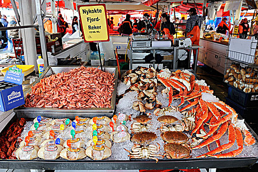 鱼,市场,卑尔根,挪威,斯堪的纳维亚,北欧