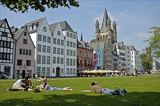 堤岸,莱茵河,历史,房子,正面,教堂,科隆,北莱茵威斯特伐利亚,德国