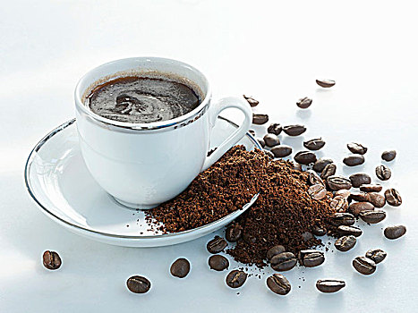 一杯咖啡,咖啡粉,咖啡豆