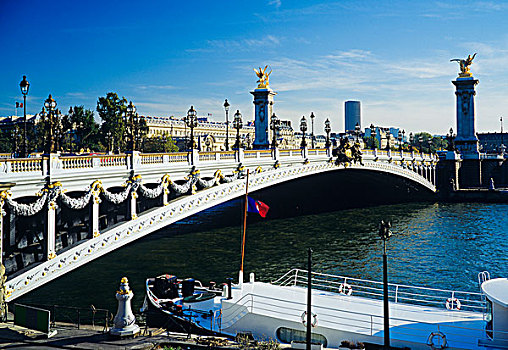 亚历山大三世桥,塞纳河,停泊,船,巴黎,法国