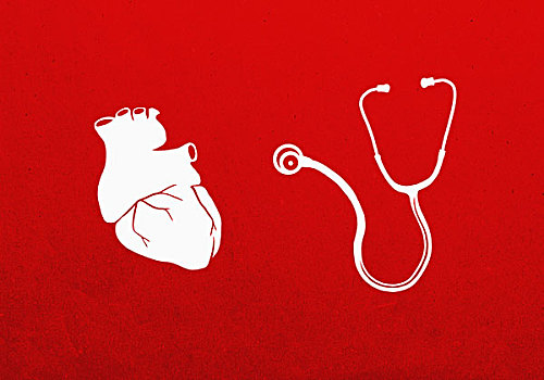 心脏,听诊器,红色背景