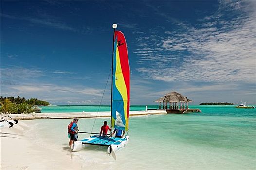 双体船,海滩,岛屿,南马累环礁,马尔代夫