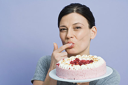 女人,味道,蛋糕,手指