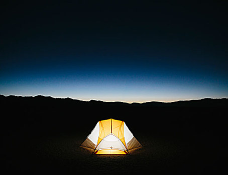 光亮,露营,帐蓬,浩大,荒芜,黄昏,黑岩沙漠,内华达