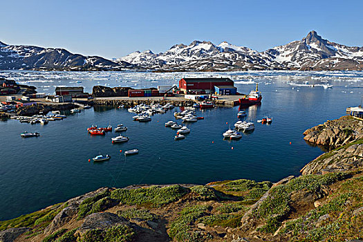 风景,上方,港口,奥斯卡,安马沙利克岛,东方,格陵兰,北美