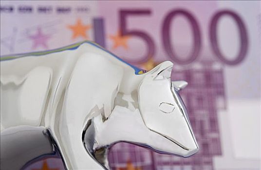 熊,正面,500欧元,货币,象征,落下,市场价,金融市场