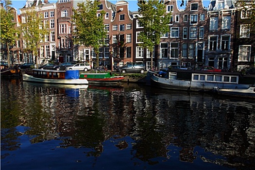 安静,阿姆斯特丹,运河,房子,船