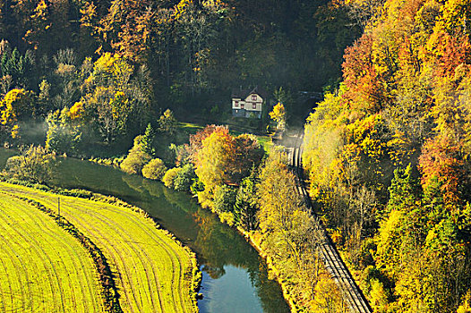 房子,轨道,多瑙河,山谷,靠近,巴登符腾堡,德国
