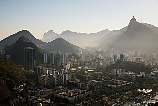 风景,甜面包山,城市,围绕,乡村,晚上,亮光,里约热内卢,巴西,南美