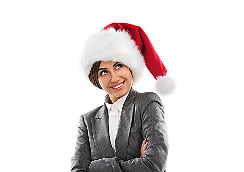 圣诞节,圣诞帽,隔绝,女人,头像,微笑,高兴,女孩,白色背景,背景