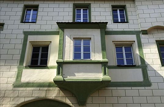老,装饰,建筑,凸窗,雷根斯堡,巴伐利亚,德国,欧洲