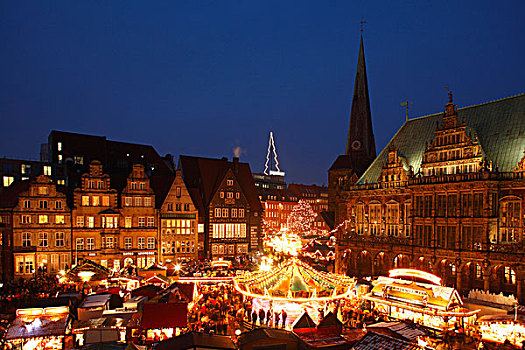 老市政厅,圣诞市场,市场,黄昏,不莱梅,德国,欧洲