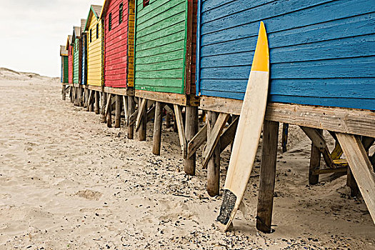木质,冲浪板,蓝色,小屋,海滩,沙滩