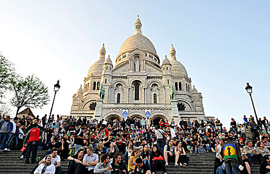游客,正面,大教堂,神圣,心形,蒙马特尔,地区,巴黎,法国,欧洲