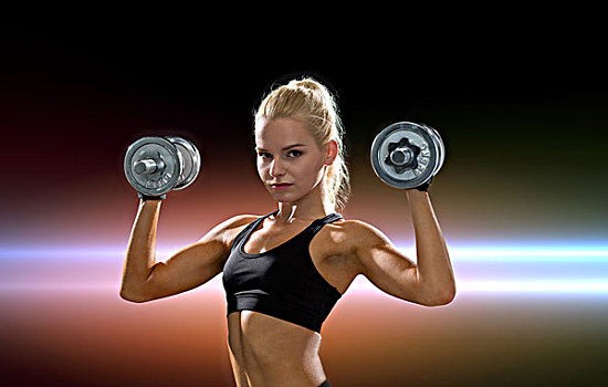 健身,练习,节食,概念,运动,女人,重,钢铁,哑铃