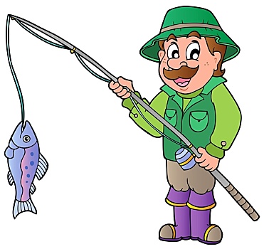 卡通,渔民,杆,鱼