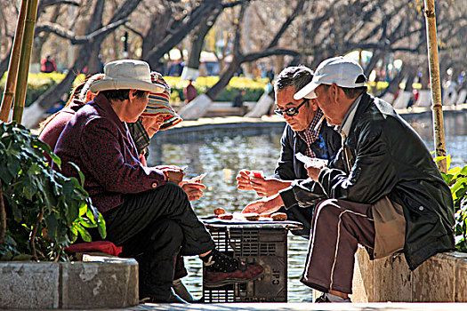 老人,纸牌,公园,昆明,中国
